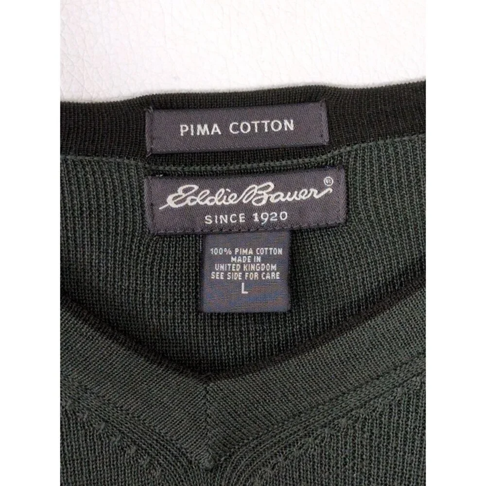Eddie Bauer Sweater Mens L Green V-Neck Long Sleeve Cotton Casual Everyday‎